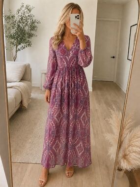 fire los angeles maxi dress Fire Los Angeles Size S Maxi Dress Aztec Tribal Southwestern Chiffon Sleevless